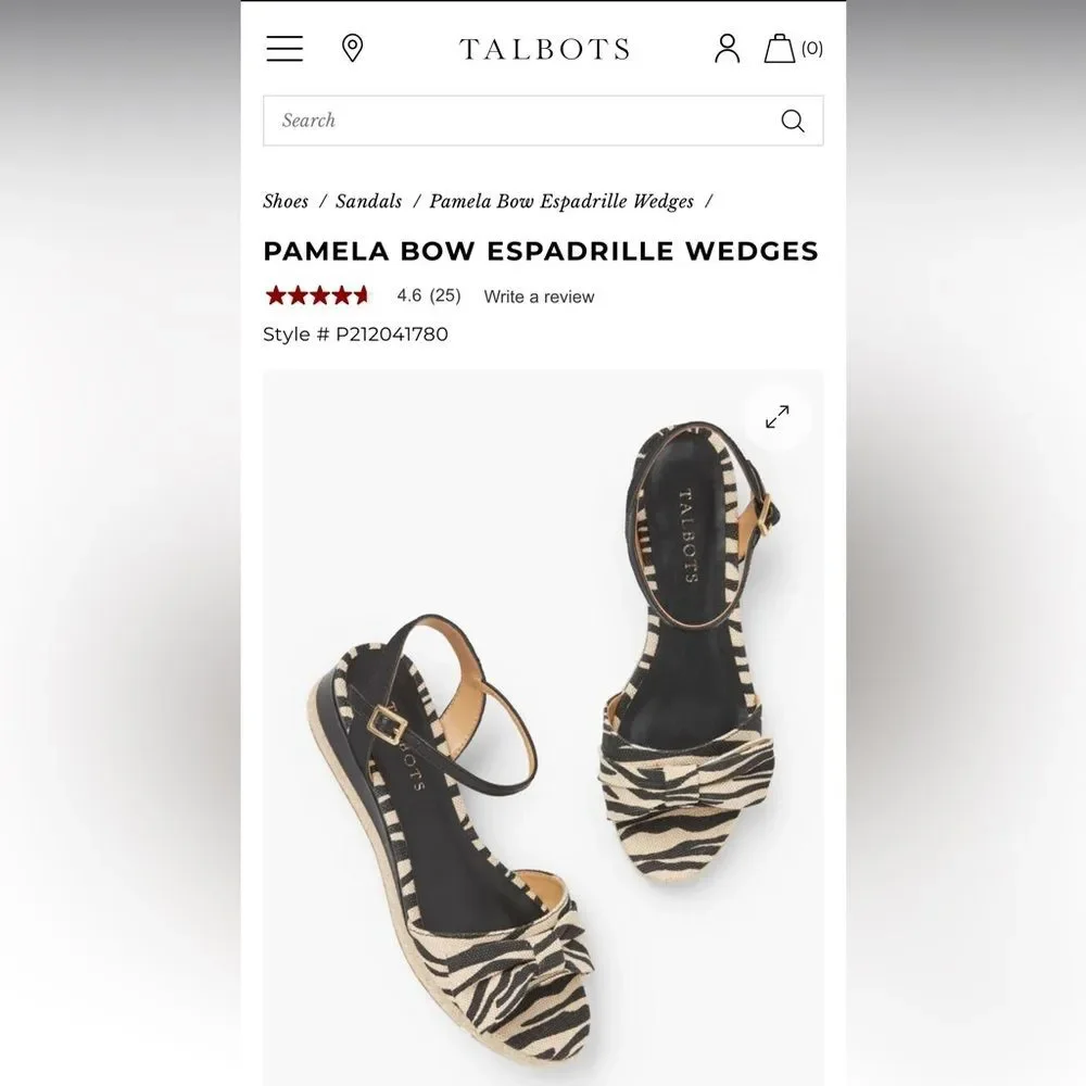 Talbots Linen Black White Zebra Pattern Espadrille Wedges Sandal sz 8 Vacation